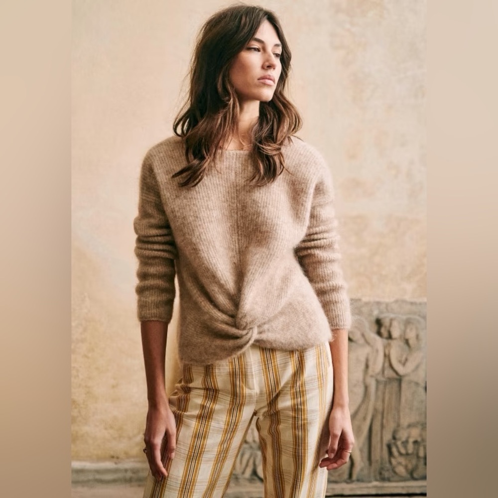 Sezane Zebulon Mohair Wool Blend Front Twist Low Back Jumper Sweater XS